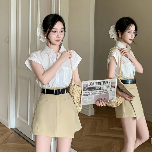 📺︎︎  CGS6188-37B 夏季工裝褲裙高腰闊腿靴褲外穿短裙褲(3色)