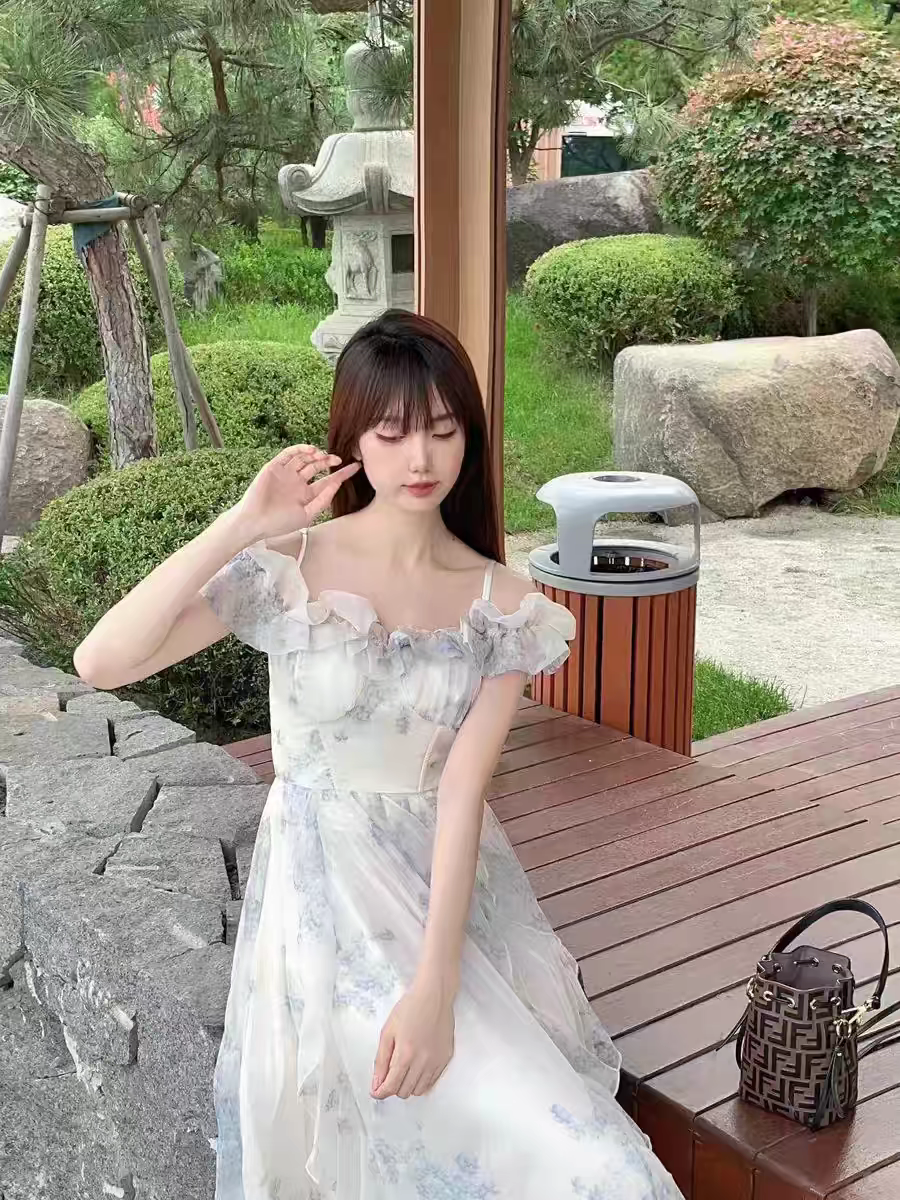 CGBF8130-27B 吊帶裙紗法式荷葉邊連衣裙