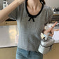 CGEZD118-42B 蝴蝶結V領撞色短袖針織衫(3色)