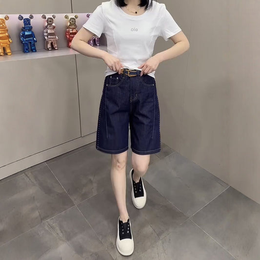 📺︎︎  CGS 8793-97B 夏季薄款牛仔短褲閒寬鬆百搭直筒五分褲