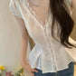 CGE91147-36H 蕾絲拼接V領鏤空夏季上衣
