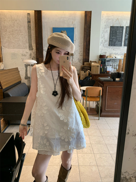 CGF9563-120B 立體花蕾絲無袖連衣裙