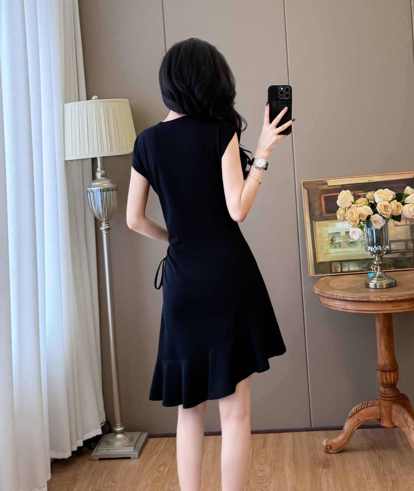 📺︎︎ CGB3652-121B 抽繩魚尾不規則中長款連衣裙