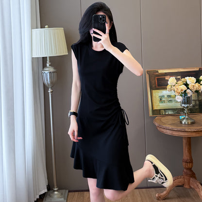 📺︎︎ CGB3652-121B 抽繩魚尾不規則中長款連衣裙