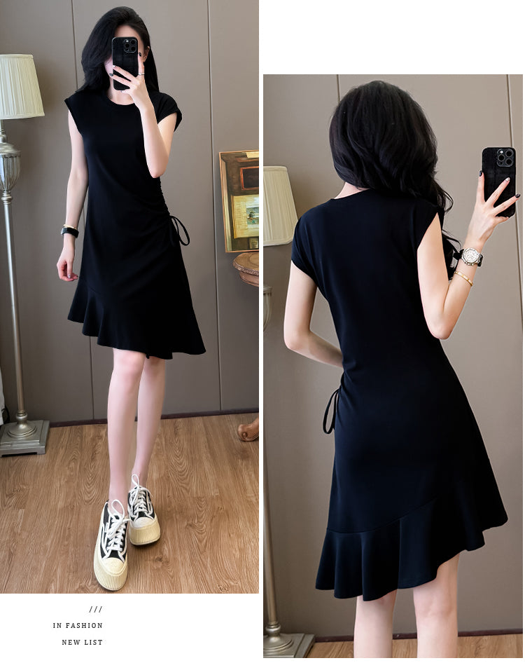 📺︎︎ CGB3652-121B 抽繩魚尾不規則中長款連衣裙