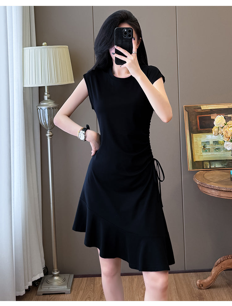 📺︎︎ CGB3652-121B 抽繩魚尾不規則中長款連衣裙