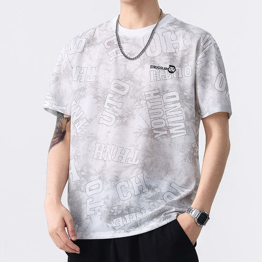 CBEEN5805-2-65B 夏季圓領短袖T恤百搭舒適薄款冰絲滿身畫彈力速乾(4色)