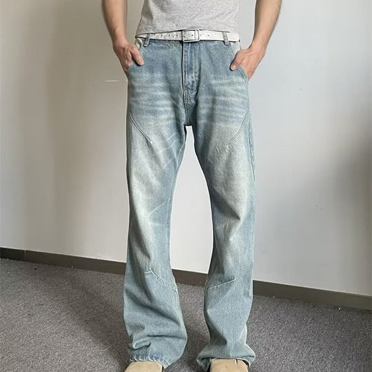 CBA8610-54B 復古黃泥牛仔褲春夏季直筒寬鬆微喇褲