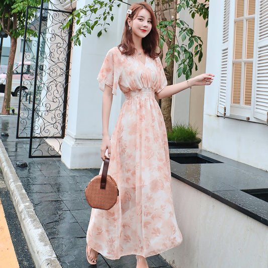 CGBMD1360-41B 夏季V領小清新碎花雪紡連衣裙