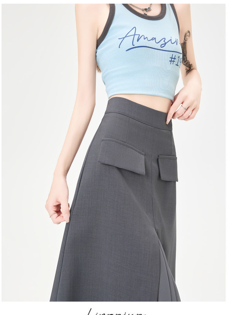 CGA9123-36H 西裝半身裙女中長款夏季直筒裙開叉包臀裙(3色)