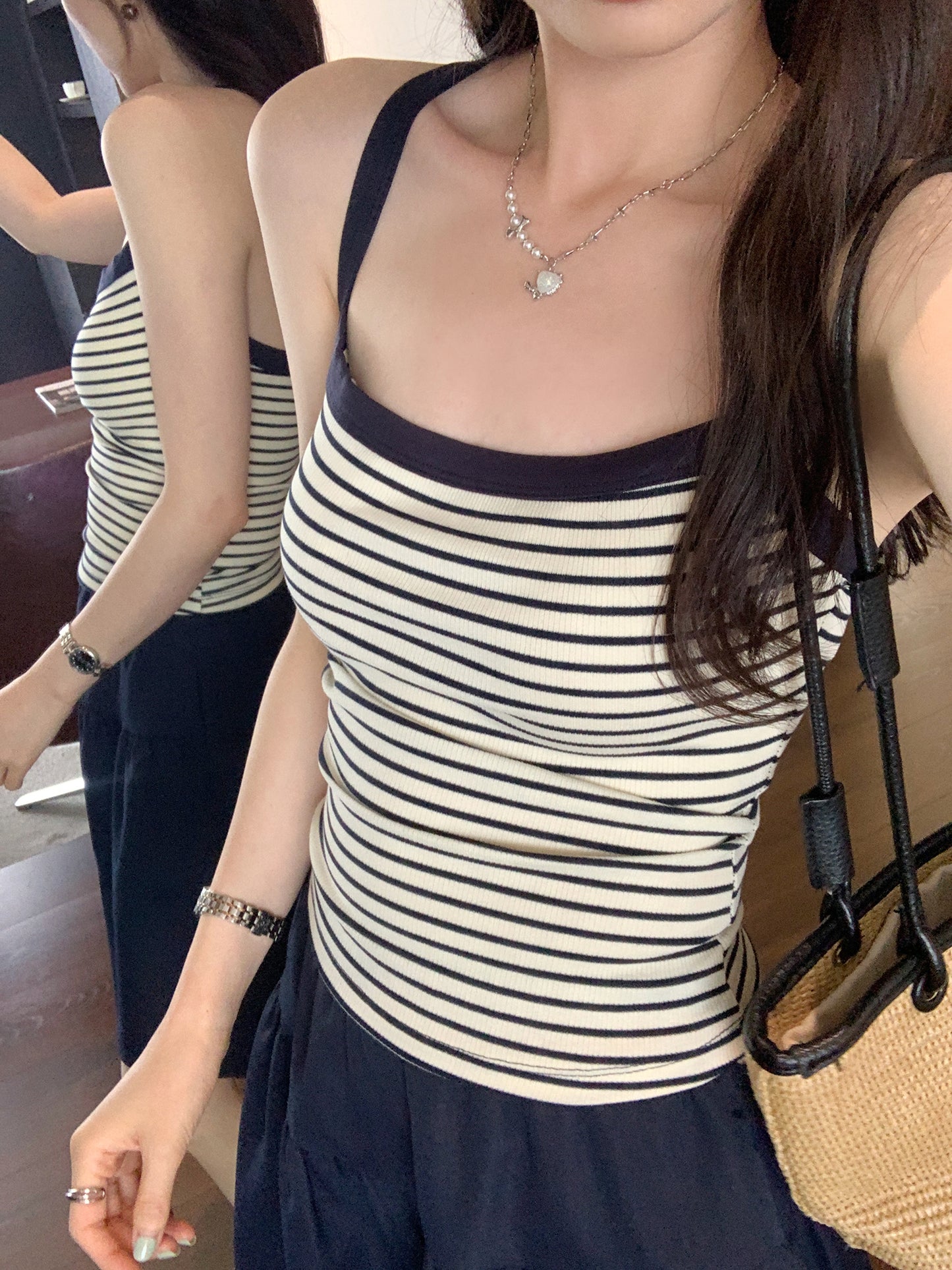 CGF253161-45B 條紋針織吊帶背心(2色)