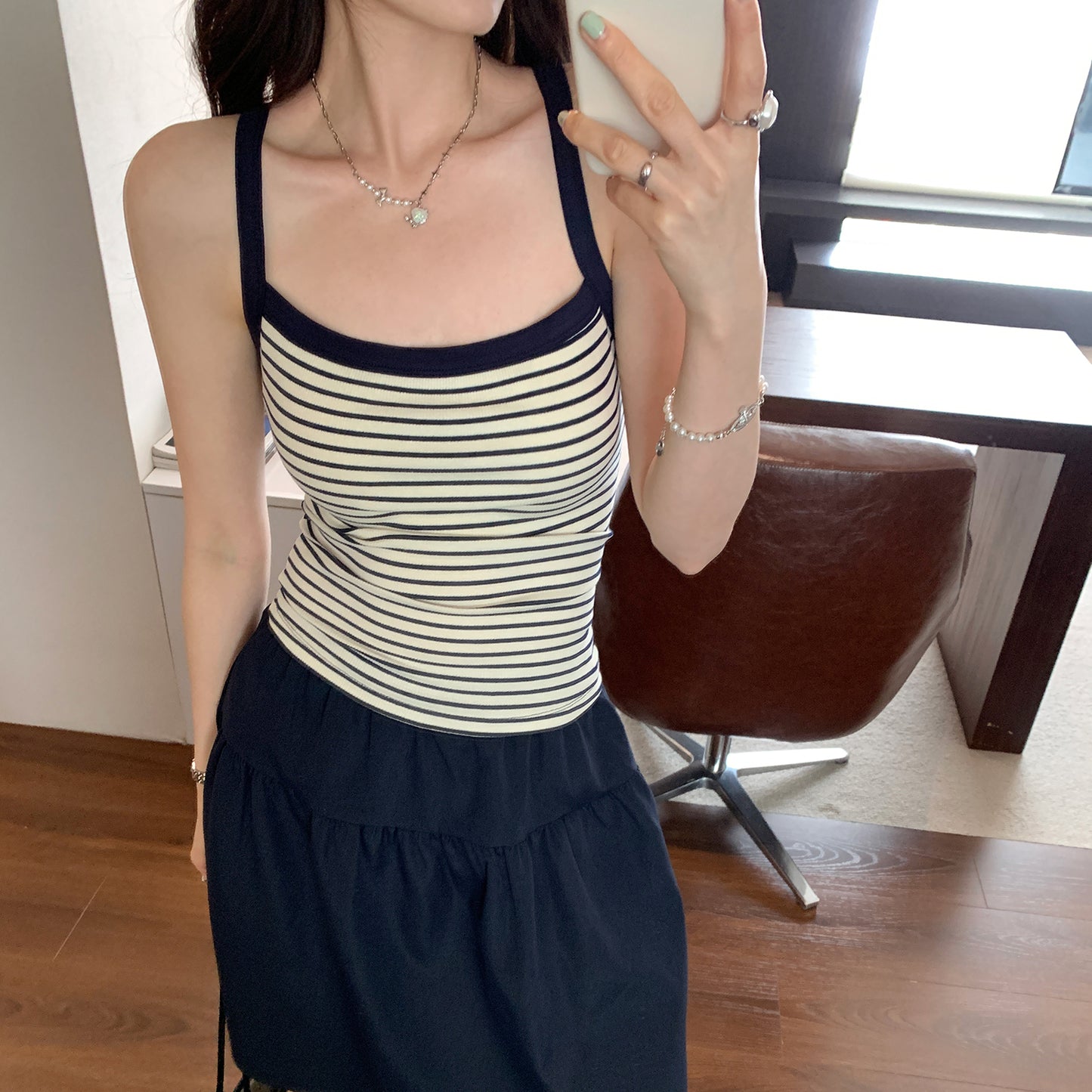 CGF253161-45B 條紋針織吊帶背心(2色)