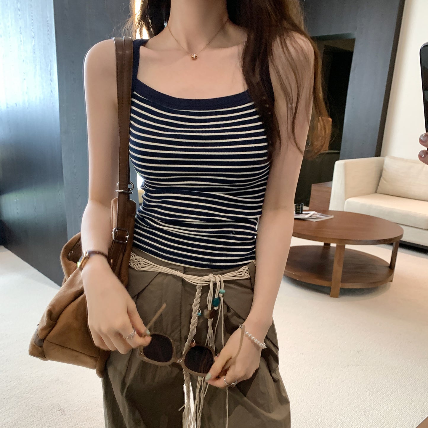 CGF253161-45B 條紋針織吊帶背心(2色)