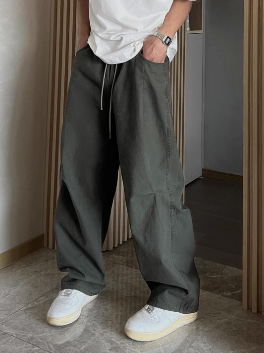 CBA8714-54B 純棉簡約夏季工裝彎刀直筒休閒褲痞(2色)