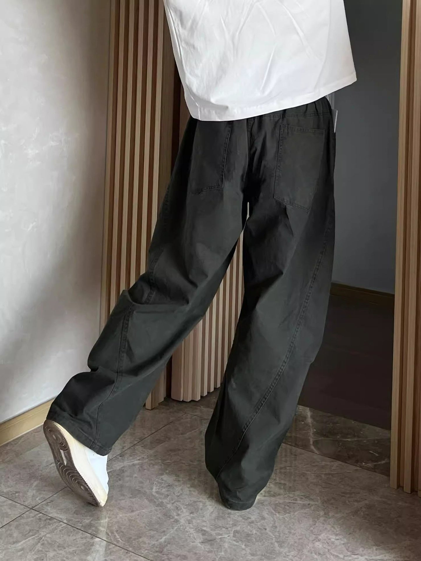 CBA8714-54B 純棉簡約夏季工裝彎刀直筒休閒褲痞(2色)