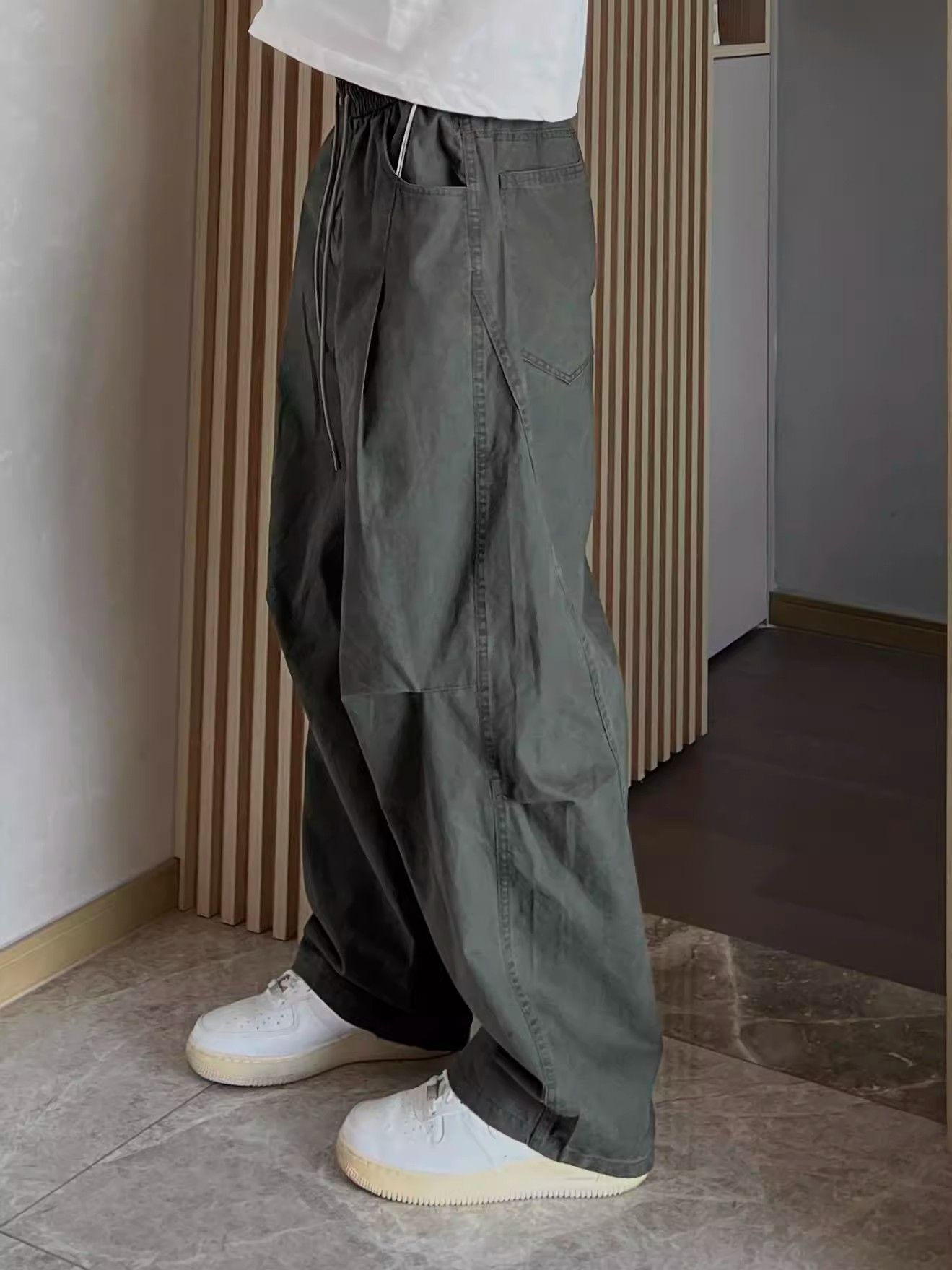 CBA8714-54B 純棉簡約夏季工裝彎刀直筒休閒褲痞(2色)