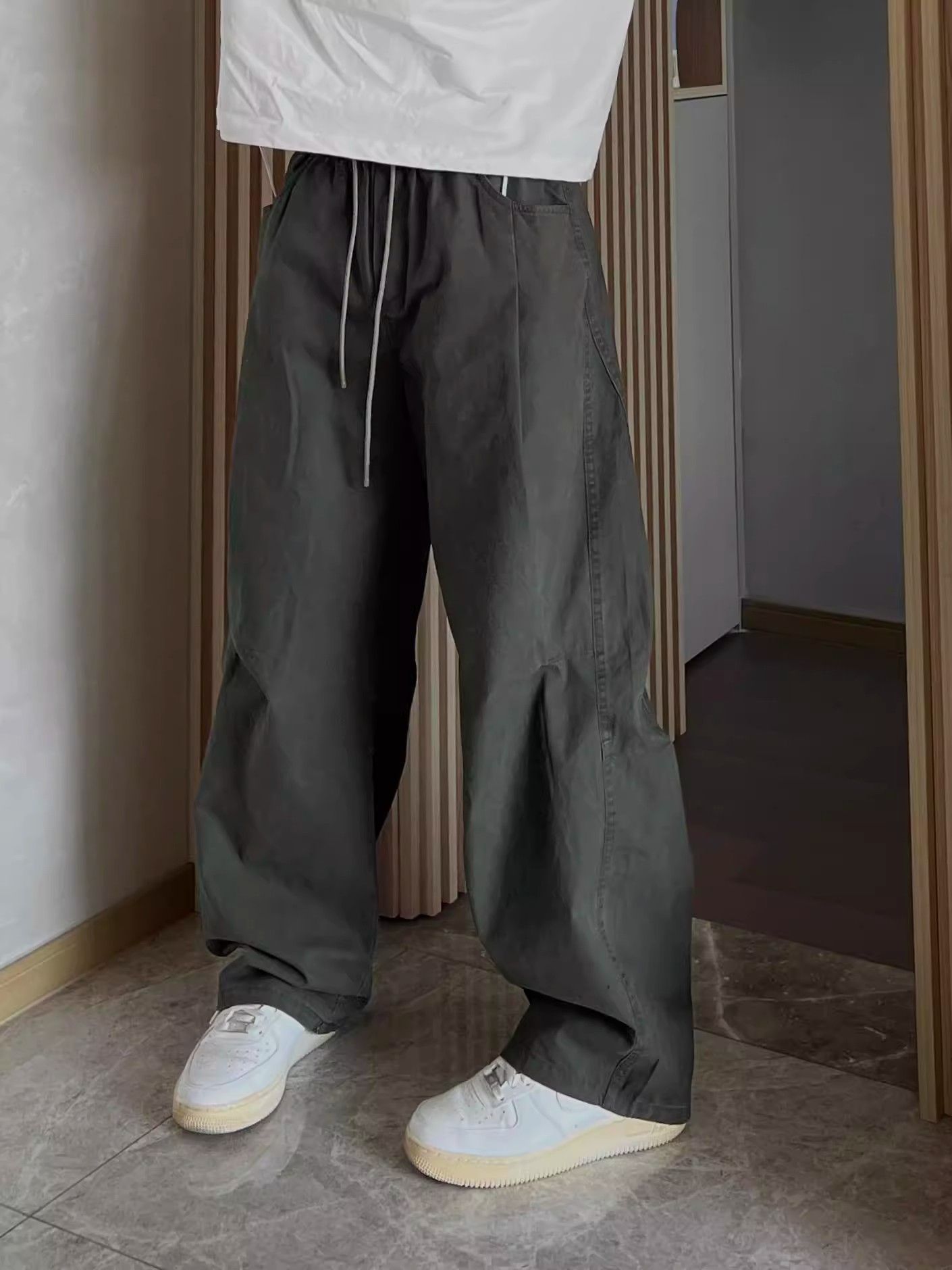 CBA8714-54B 純棉簡約夏季工裝彎刀直筒休閒褲痞(2色)