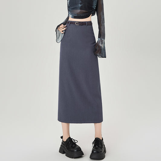 CGS8551-82B 半身裙秋季高腰中長款西裝一步開叉A字裙(3色)