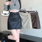📺︎︎ CGS1134-58B 秋高腰褶皺柔軟皮不規則包臀PU皮A字半身裙短裙(3色)