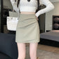 📺︎︎ CGS1134-58B 秋高腰褶皺柔軟皮不規則包臀PU皮A字半身裙短裙(3色)