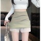 📺︎︎ CGS1134-58B 秋高腰褶皺柔軟皮不規則包臀PU皮A字半身裙短裙(3色)