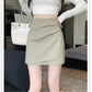 📺︎︎ CGS1134-58B 秋高腰褶皺柔軟皮不規則包臀PU皮A字半身裙短裙(3色)