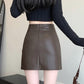📺︎︎ CGS1134-58B 秋高腰褶皺柔軟皮不規則包臀PU皮A字半身裙短裙(3色)