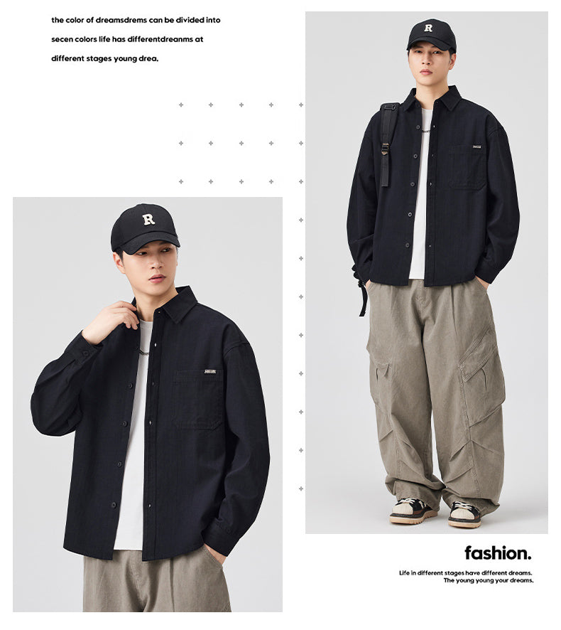 CBCET6902-65B 春秋季長袖百搭寬鬆休閒襯衣外套(2色)