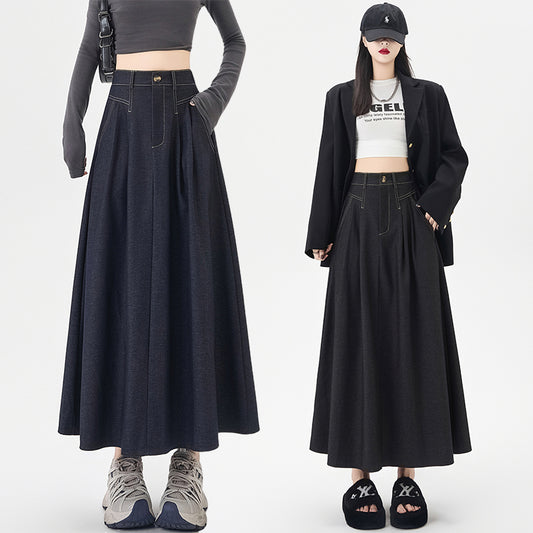 CGS8640-82B 復古仿牛仔半身裙秋大擺遮胯顯瘦傘裙(2色)