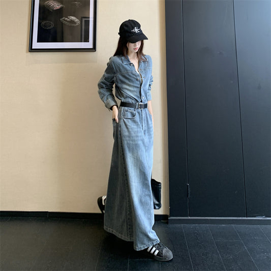 CGB872-78B 復古牛仔長袖牛仔連體裙