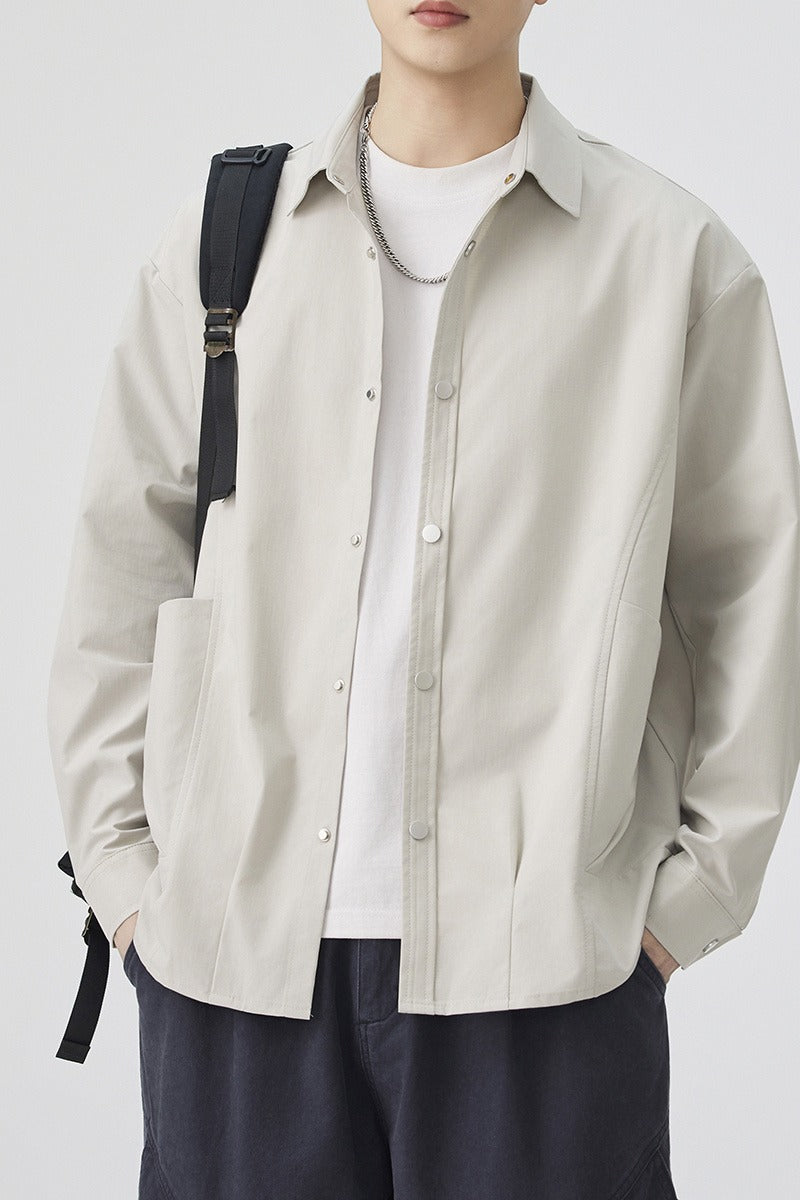 CBCMYC25-4564 秋季長袖襯衫翻領純色拼接口袋款襯衣(3色)