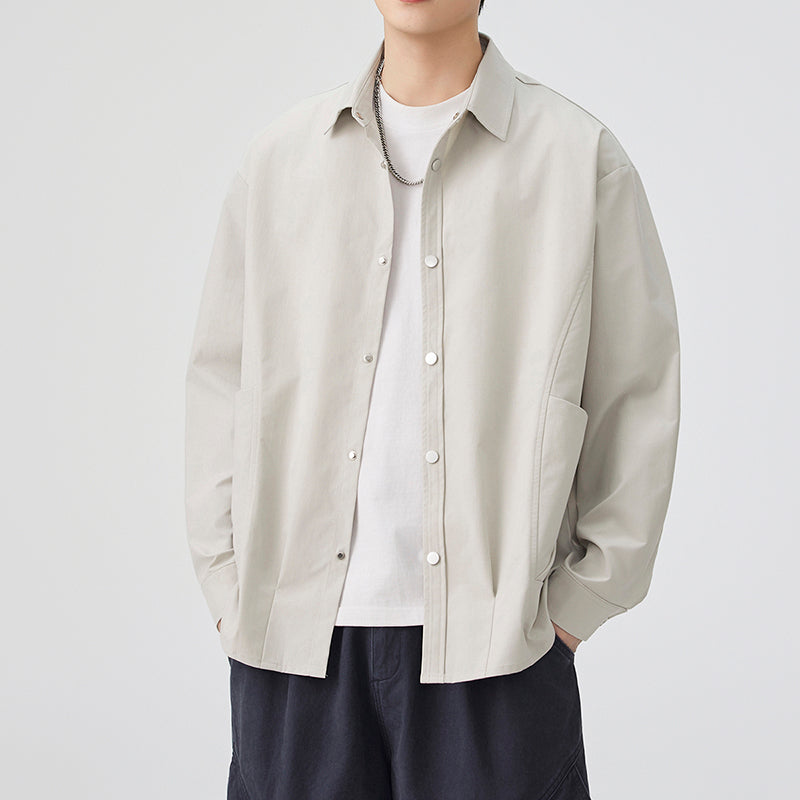 CBCMYC25-4564 秋季長袖襯衫翻領純色拼接口袋款襯衣(3色)