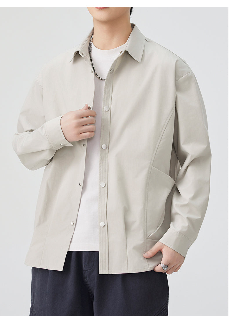 CBCMYC25-4564 秋季長袖襯衫翻領純色拼接口袋款襯衣(3色)