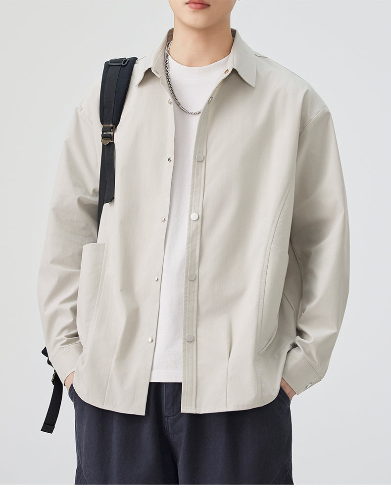 CBCMYC25-4564 秋季長袖襯衫翻領純色拼接口袋款襯衣(3色)