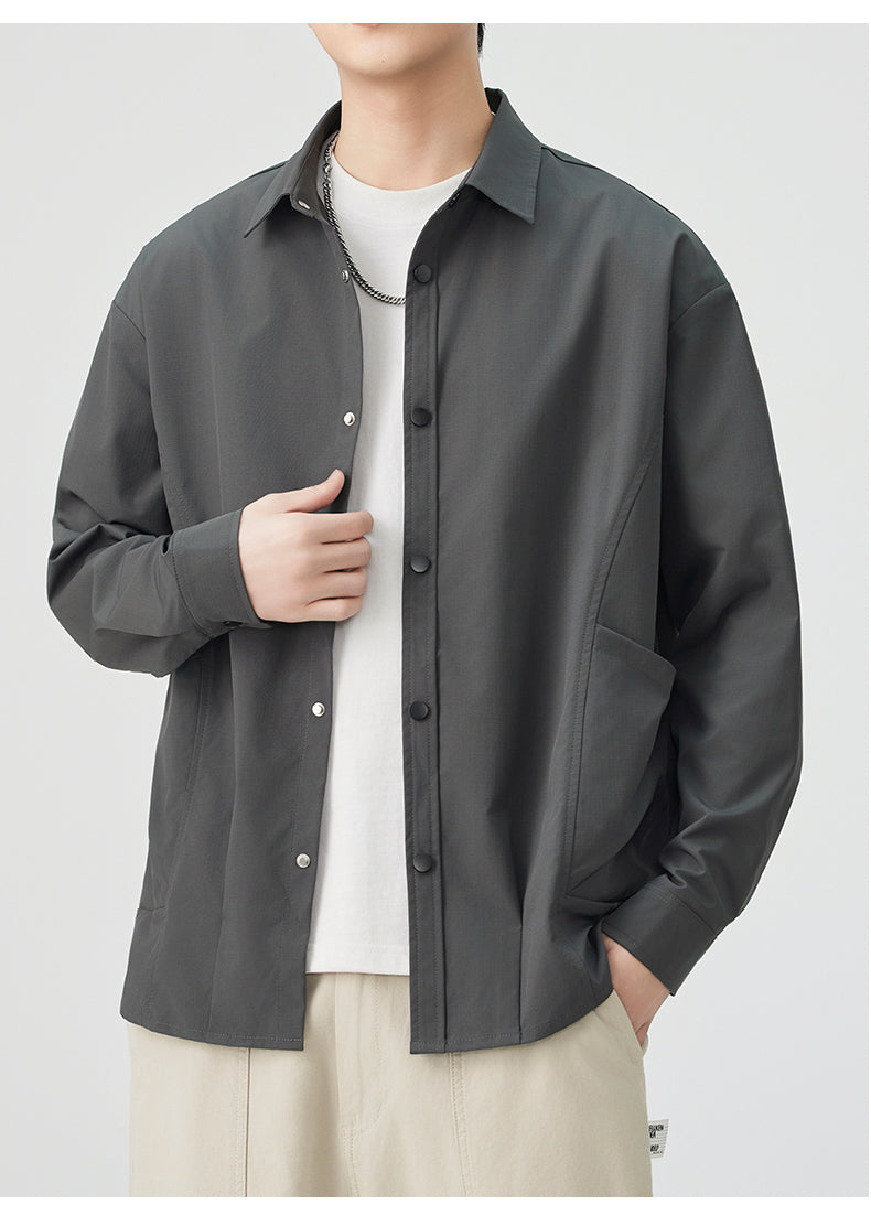 CBCMYC25-4564 秋季長袖襯衫翻領純色拼接口袋款襯衣(3色)