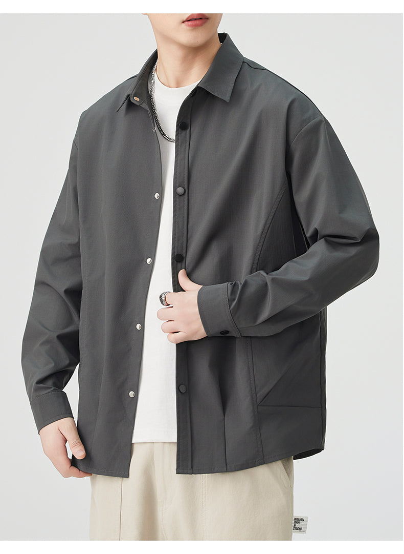 CBCMYC25-4564 秋季長袖襯衫翻領純色拼接口袋款襯衣(3色)