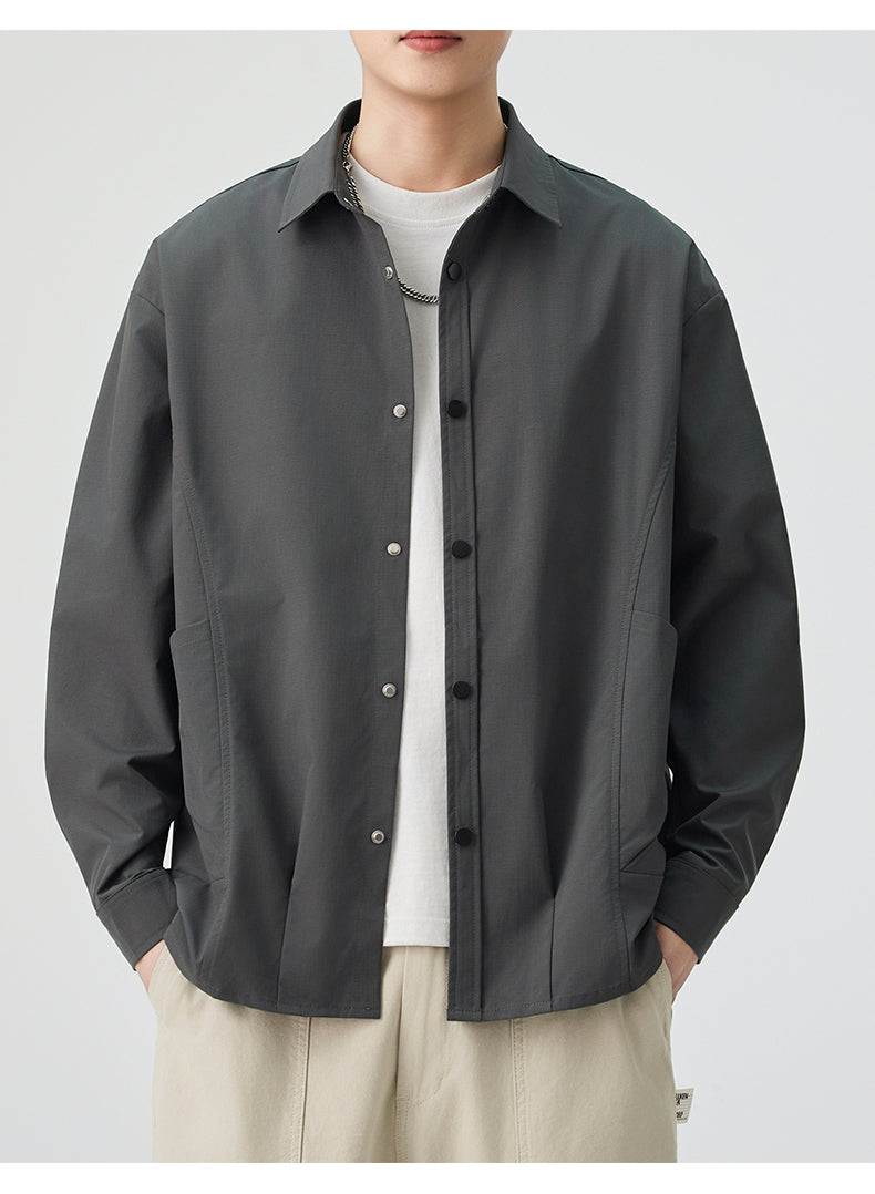 CBCMYC25-4564 秋季長袖襯衫翻領純色拼接口袋款襯衣(3色)