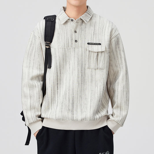 CBDMD83052-84B 秋冬翻領半紐扣寬鬆長袖POLO衫(3色)