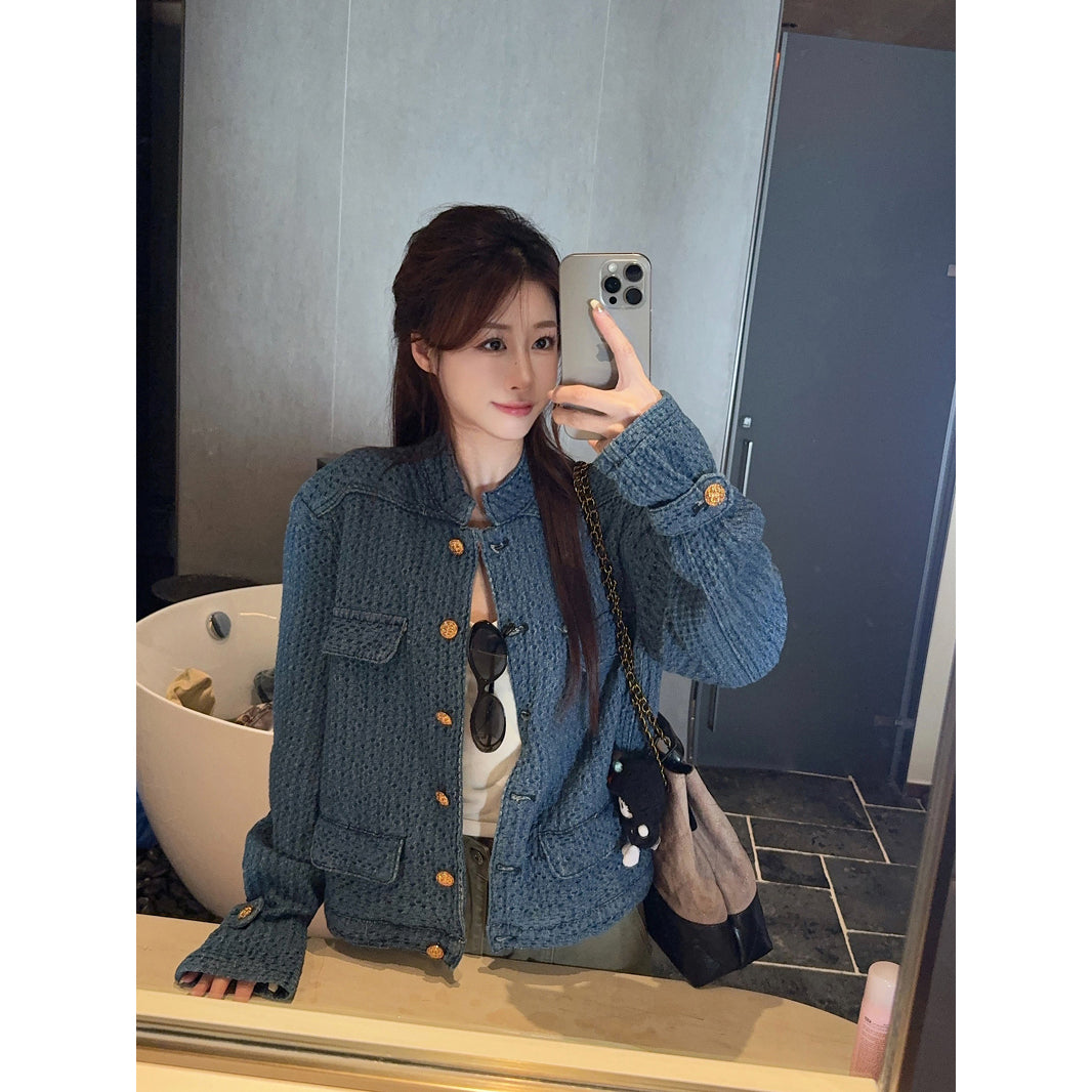 CGCC9914-36H 春秋季小香外套藍色H型立領夾克