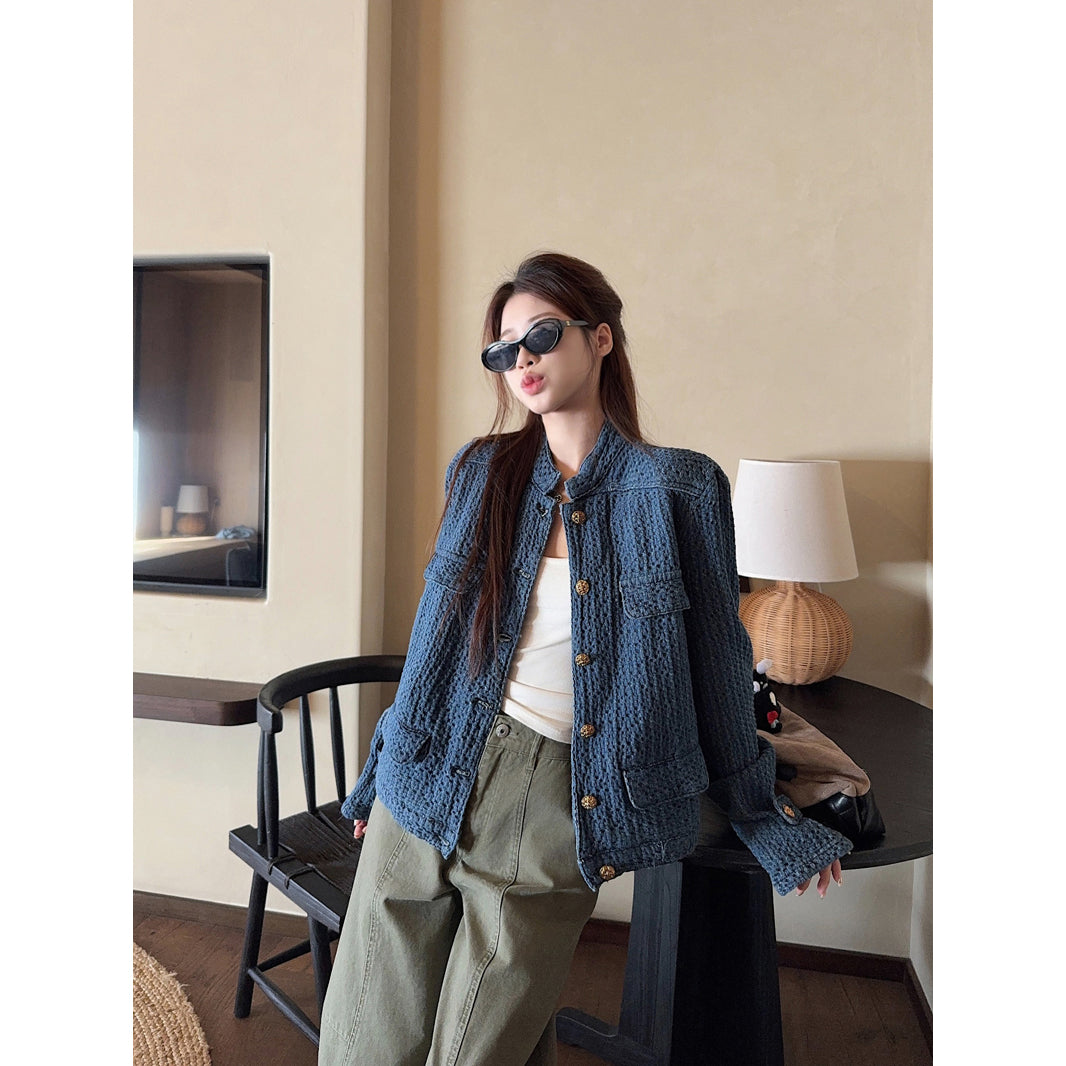 CGCC9914-36H 春秋季小香外套藍色H型立領夾克