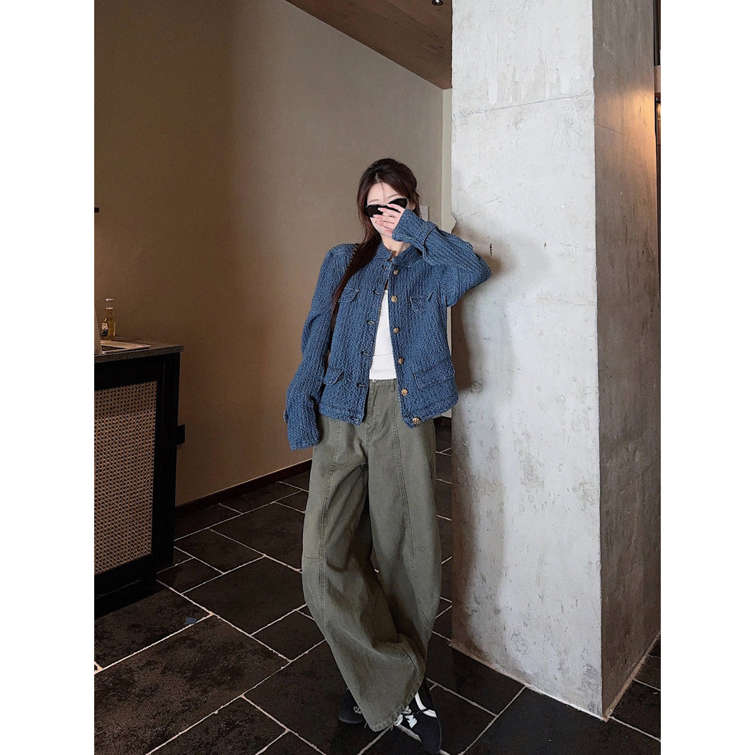 CGCC9914-36H 春秋季小香外套藍色H型立領夾克