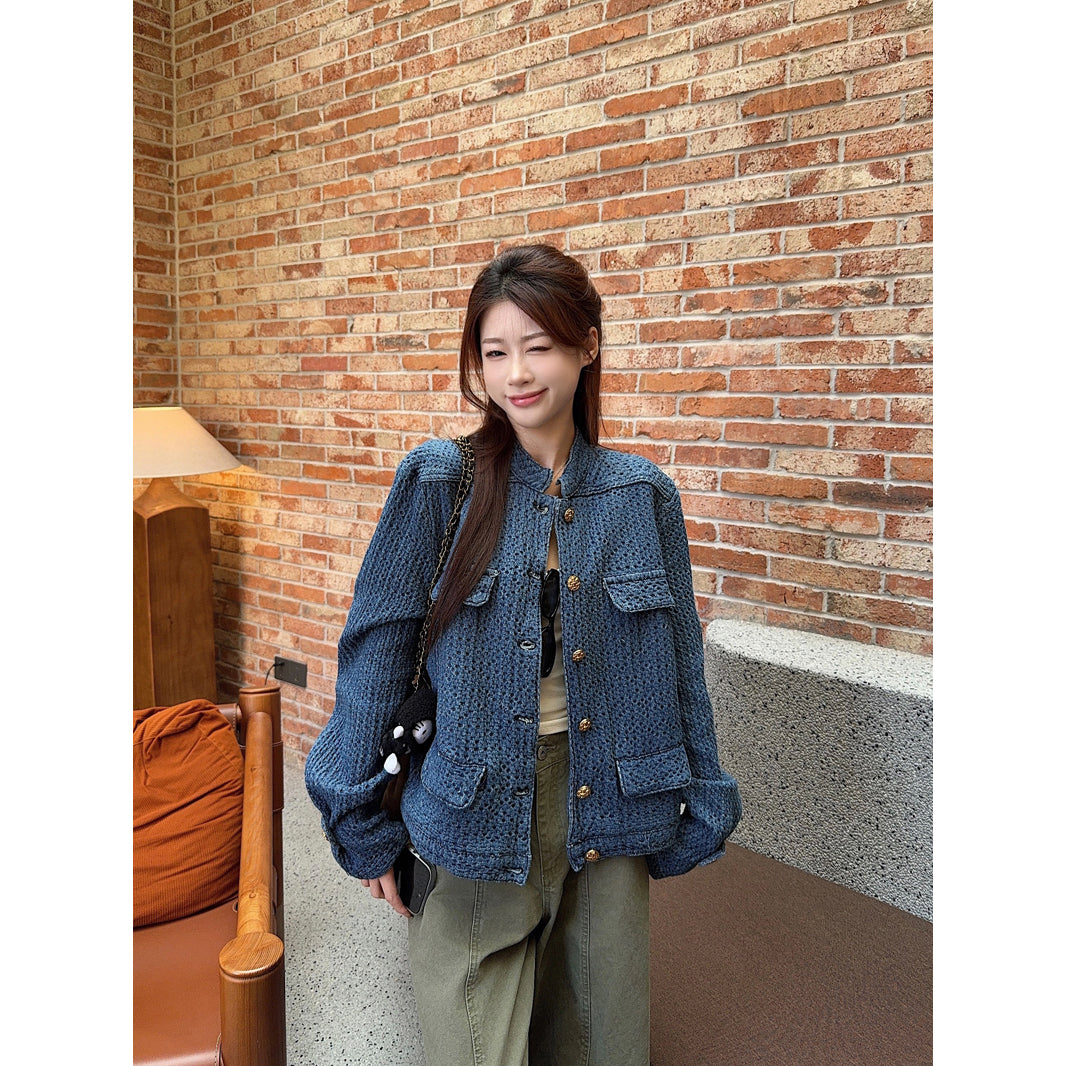 CGCC9914-36H 春秋季小香外套藍色H型立領夾克