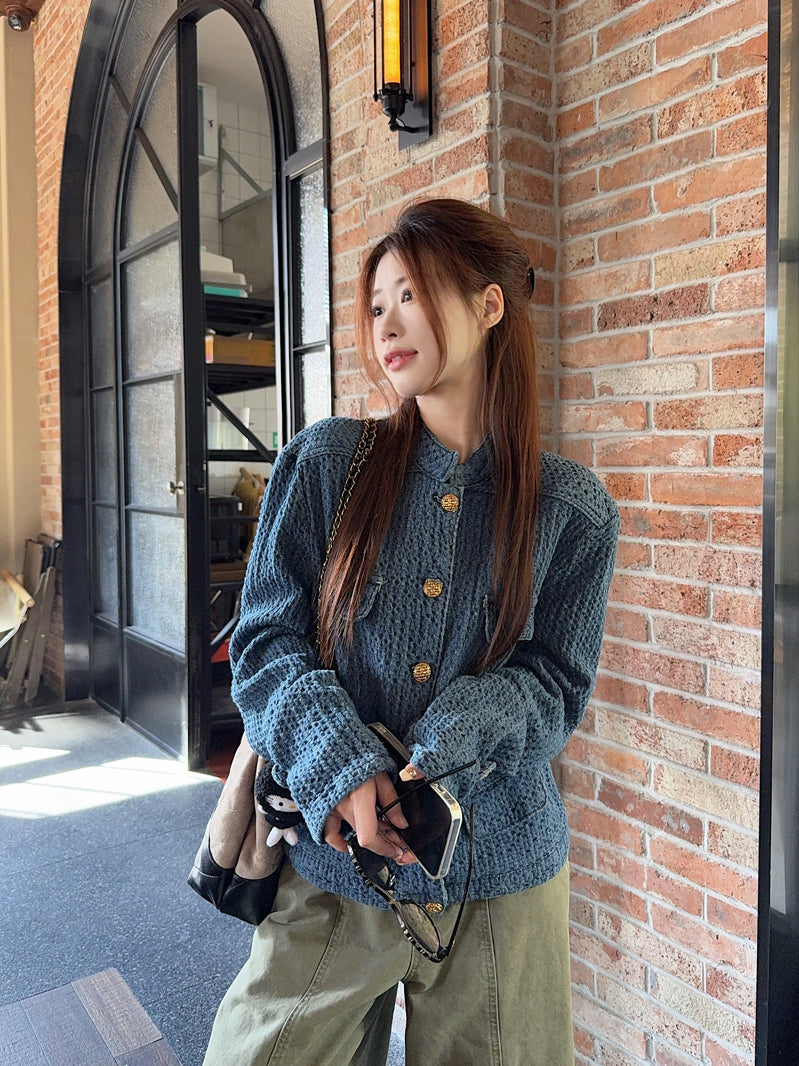 CGCC9914-36H 春秋季小香外套藍色H型立領夾克