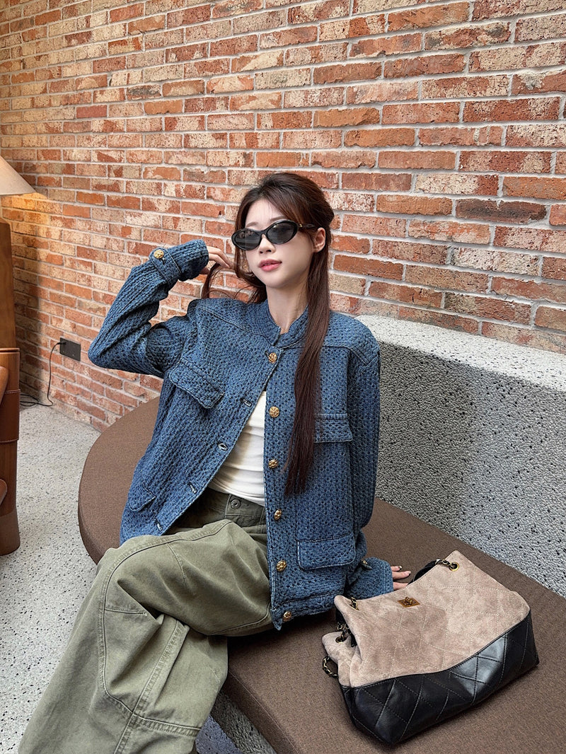 CGCC9914-36H 春秋季小香外套藍色H型立領夾克