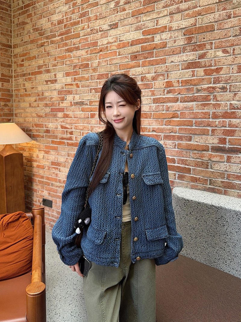 CGCC9914-36H 春秋季小香外套藍色H型立領夾克