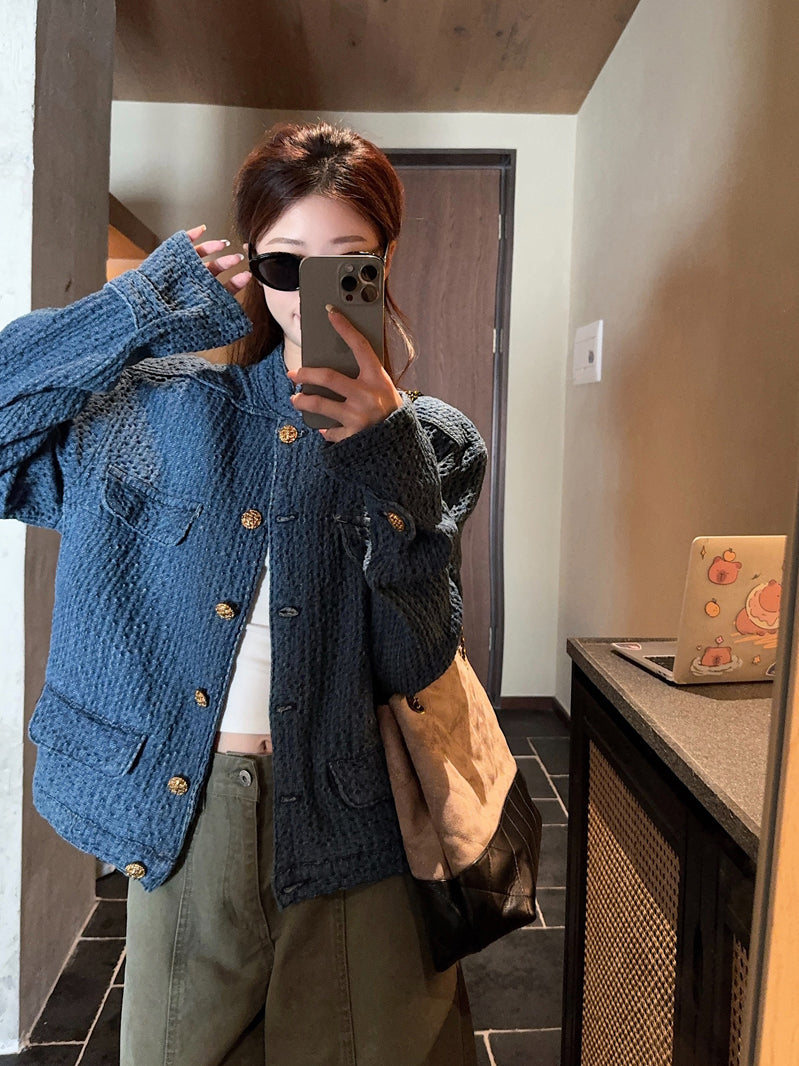 CGCC9914-36H 春秋季小香外套藍色H型立領夾克