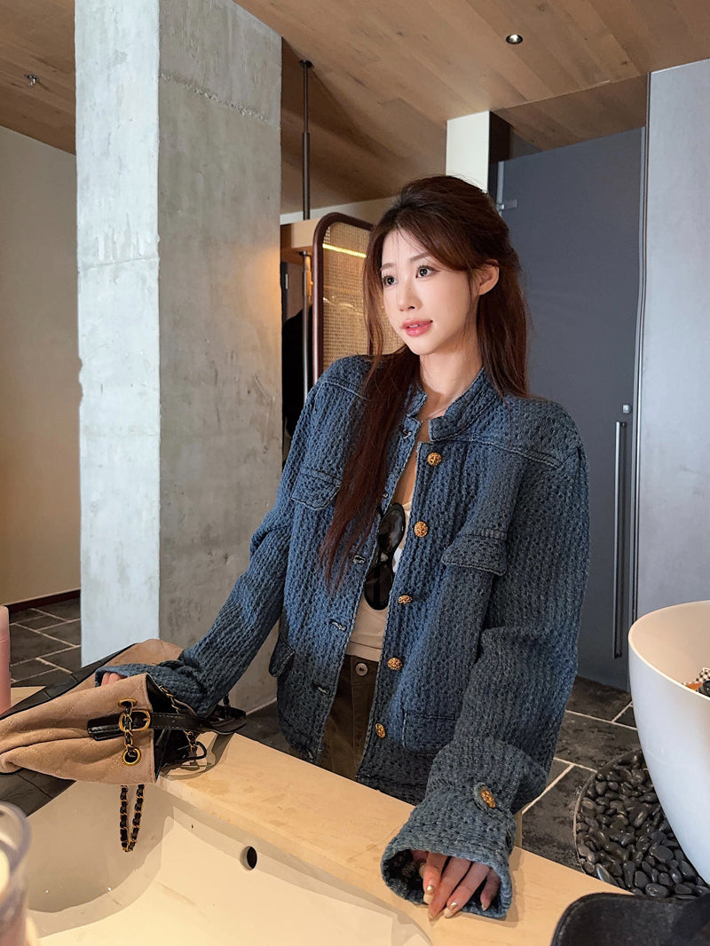 CGCC9914-36H 春秋季小香外套藍色H型立領夾克