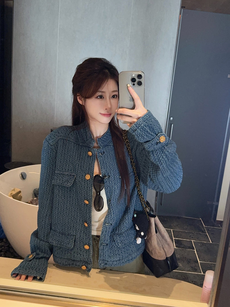 CGCC9914-36H 春秋季小香外套藍色H型立領夾克