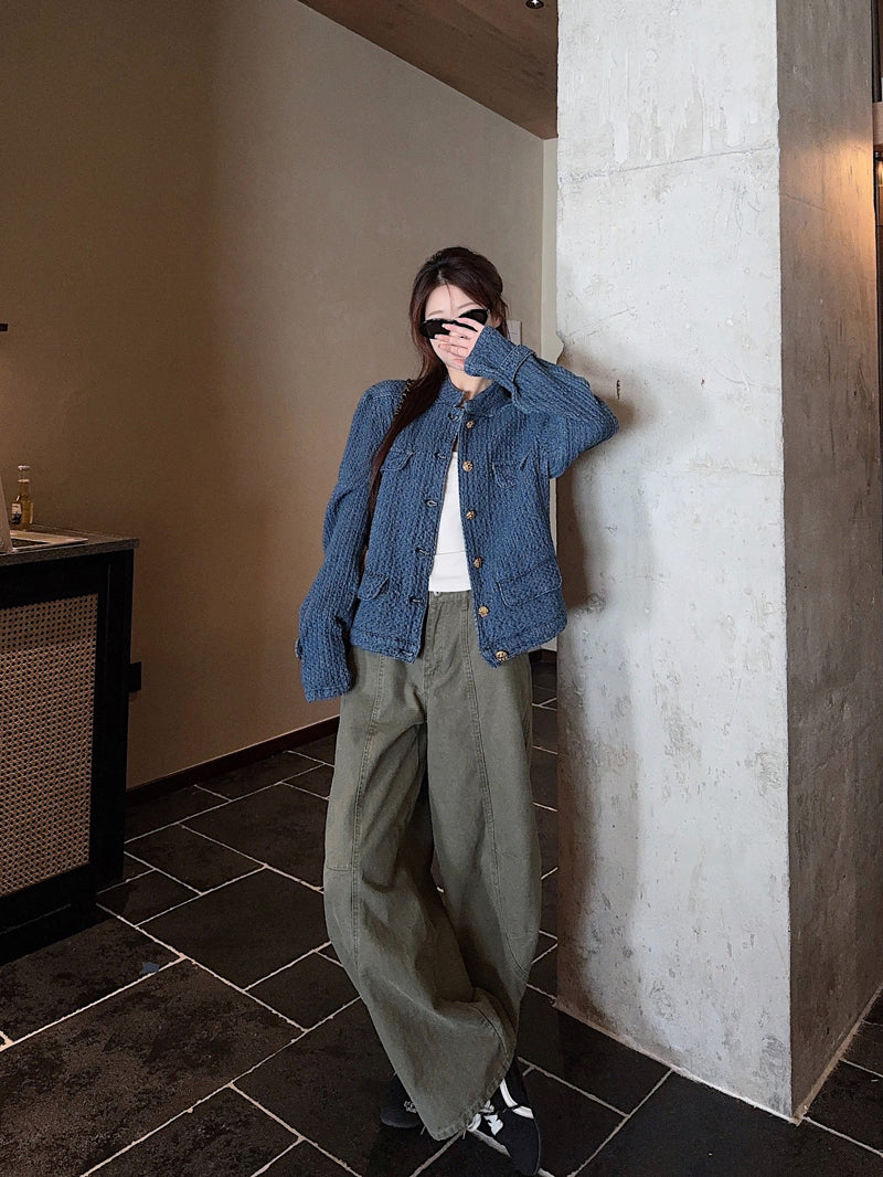 CGCC9914-36H 春秋季小香外套藍色H型立領夾克