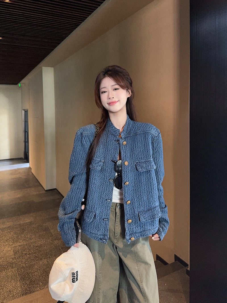 CGCC9914-36H 春秋季小香外套藍色H型立領夾克